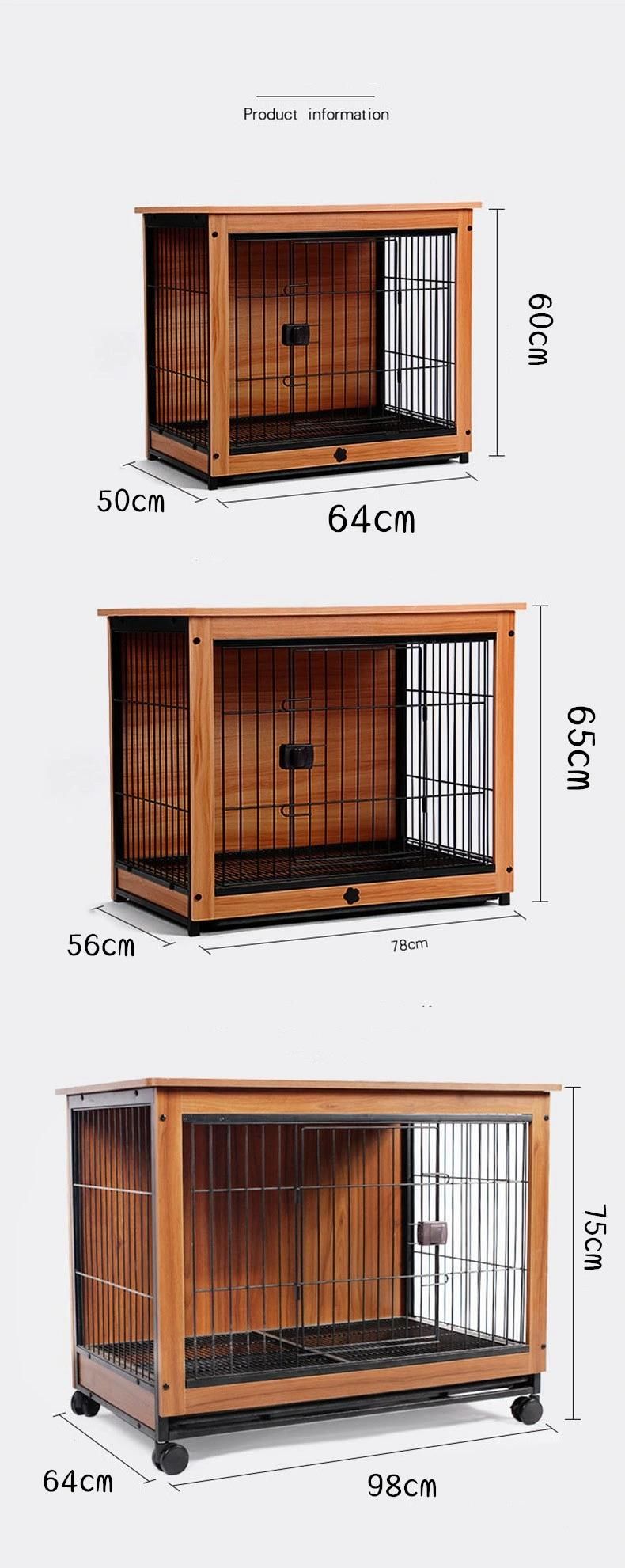 Household Steel Wooden Dog Cage Medium Dog with Toilet