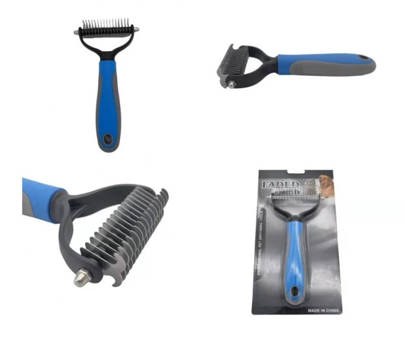Hot Saling Pet Massage Pet Stainless Steel 2-in-1 Dual Head Cat Dog Pets Hair Remover Tool Comb Blue