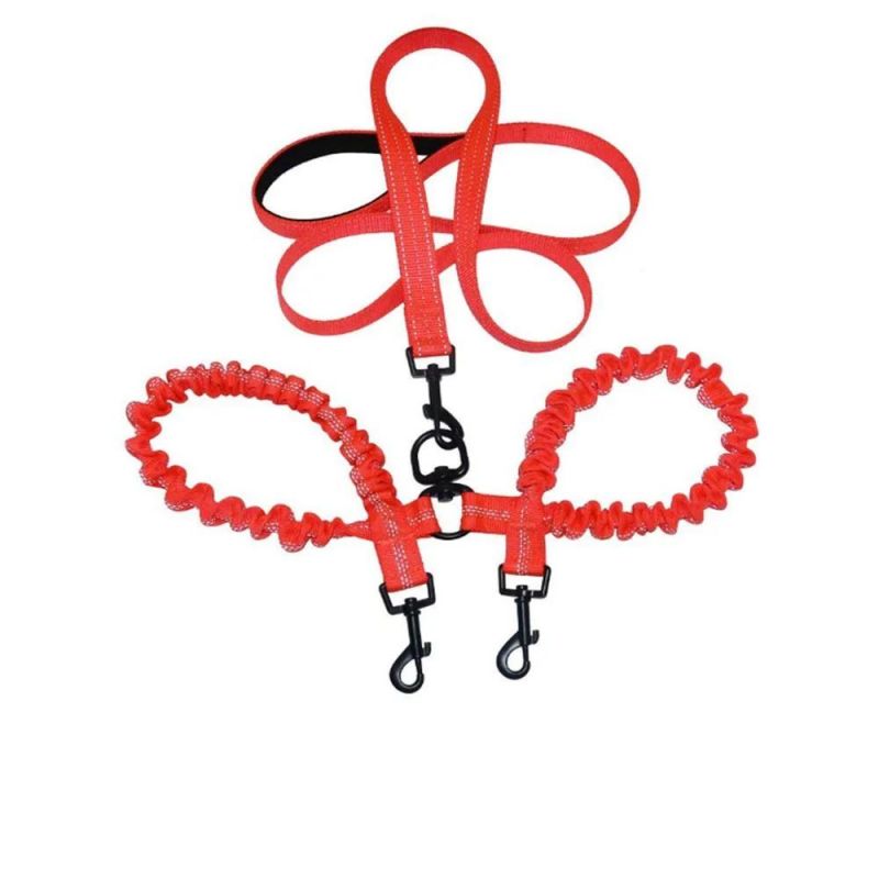Strong and Durable Nylon Double Dog Leash with Night Reflective Strap for 2 Dogs