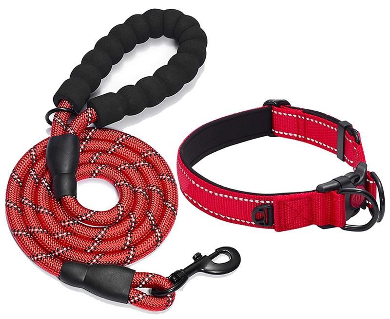 Neoprene Padded Comfortable Reflective Adjustable Nylon Dog Collar and Leash