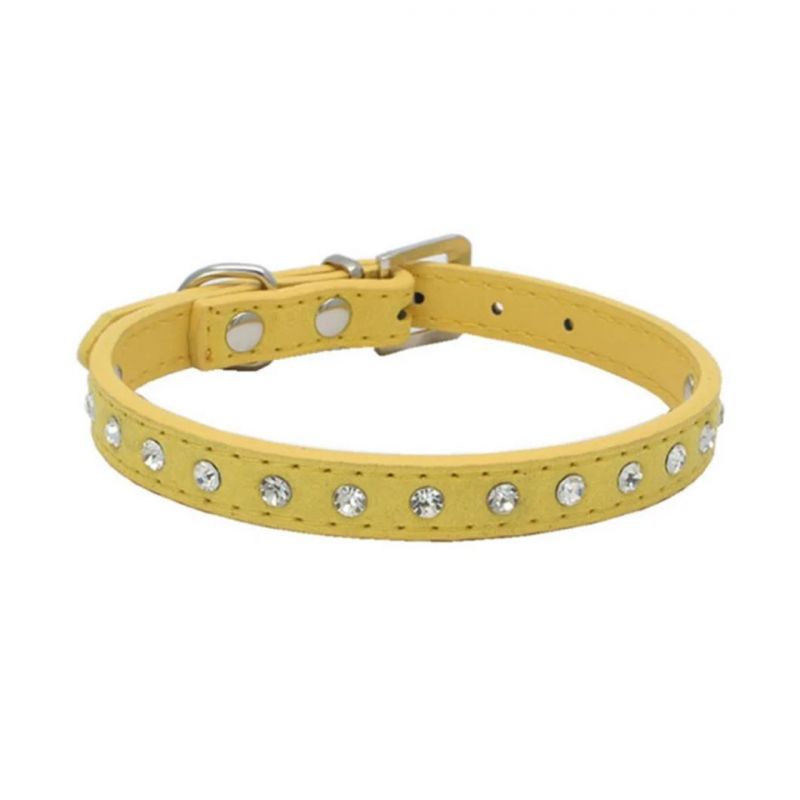 One Row Bling Diamond Cat Collar Suede Leather Pet Collar