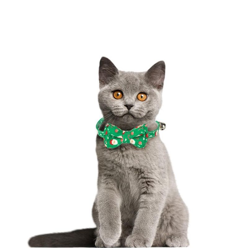 Wholesale Lovely Christmas Elastic, Bowtie with Small Bell Fabric Snowflake Pattern Cat Collar