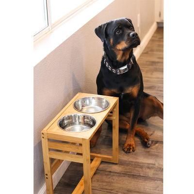 Raised Pet Bowl with Bamboo Stand Perfect for Large Dogs