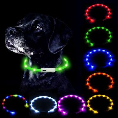 2021 New Stylish LED Flashing USB Adjustable Rechargeable in The Dark Organic Pet Collars Leather for Dog