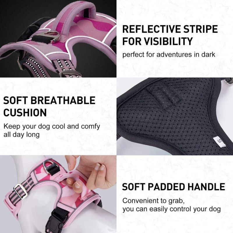 Adjustable Easy Control Dog Harness with Handle 2 Metal Rings - Durable Reflective