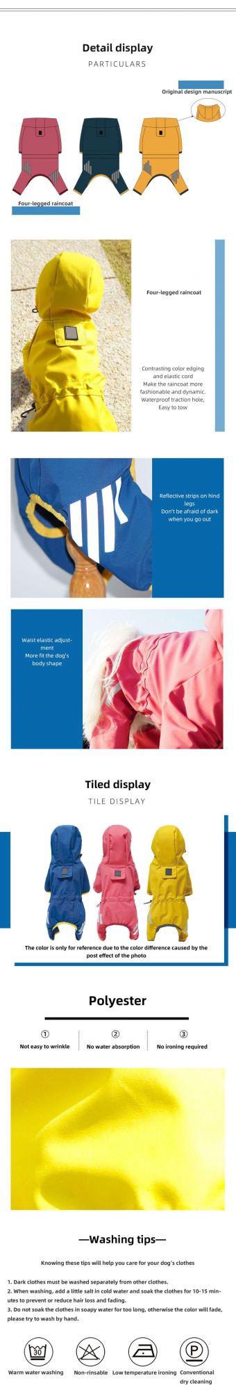 Multicolor Style All Inclusive Waterproof Rain Jumpsuit Large Dog Raincoat PU OPP Bag Fashion BSCI Pet Apparel & Accessories /
