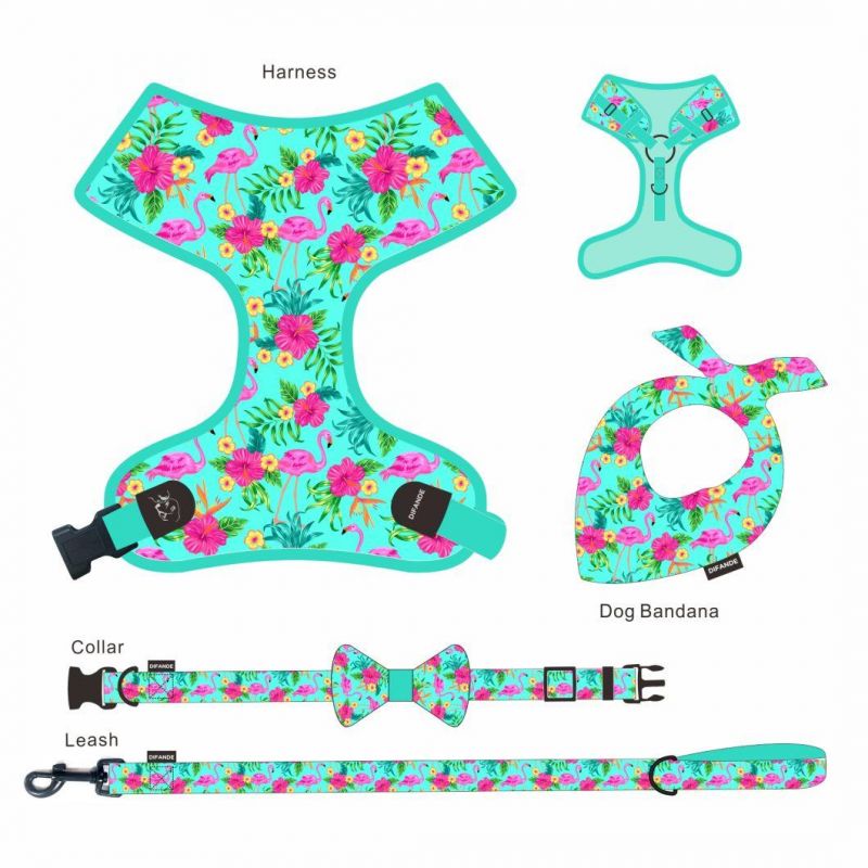 Colorful Custom Pet Supplies Luxury Sublimation Polyester Reversible Collar Leash Dog Harness Set for Dog