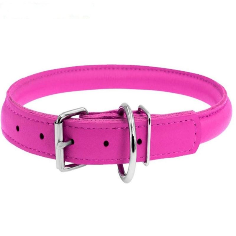 Rolled Leather Dog Collar Soft Round Rope Pet Collars for Small Medium Large Dogs