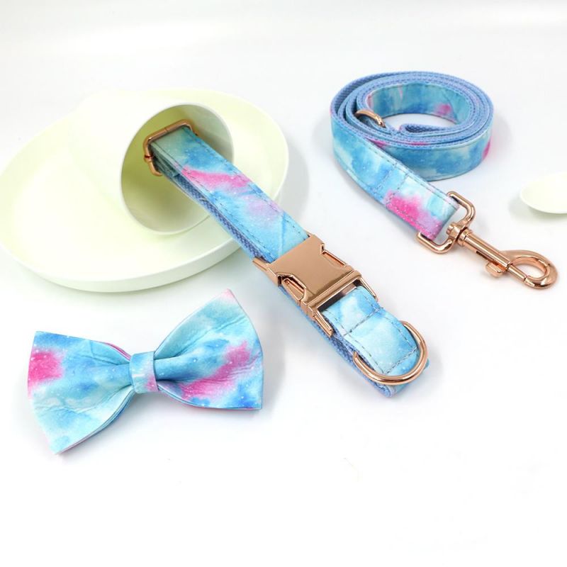 Pet Supplies Custom Personalized Bowtie Rose Gold Zinc Buckles Cotton Webbing Dog Collars and Leashes Set