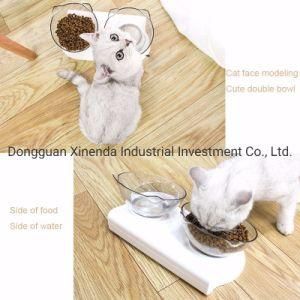 Designer Cat Double Bowl Cat Bowl Transparent Non-Slip Unique Food Bowl with Protection Cervical Transparent Cat