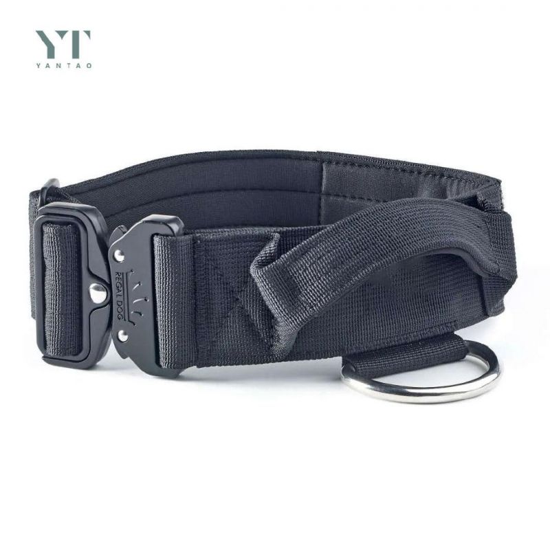 High Quality Black Tactical Dog Collar with Handle Durable Nylon Dog Collar Adjustable Training Collar for Large Dogs