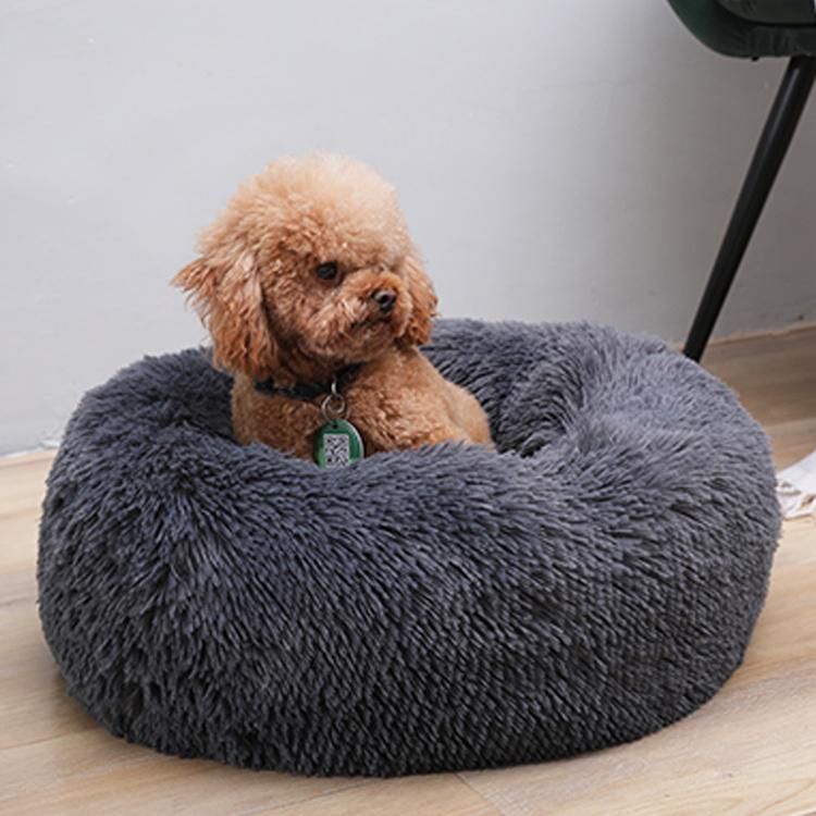 Fur Fluffy Donut Cheap Large Comfy Calming Dog Bed Luxury Washable Plush Pet Bed