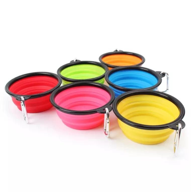 Silicone Collapsible Pet Dog Bowl with Carabiner Clip for Travel