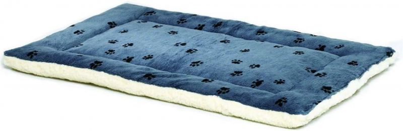 Paw Print Synthetic Fur Pet Bed in Blue & White for Dogs & Cats