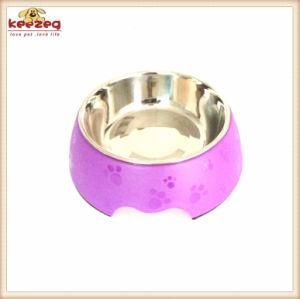 Depolished Pattern Melamine&Stainless Steel Pet Dog Food Bowl (KE0017)