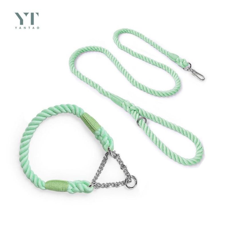 Wholesales Custom Rope Dog Leash Braided Cotton Heavy Duty Comfortable Dog Leashes Color Artistic Cotton Puppy Dog Rope Collar