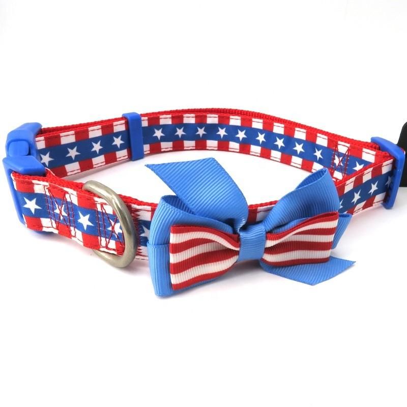 Personalized Dog Accessories Colorful Design Nylon Dog Collar with Bowtie for Pet