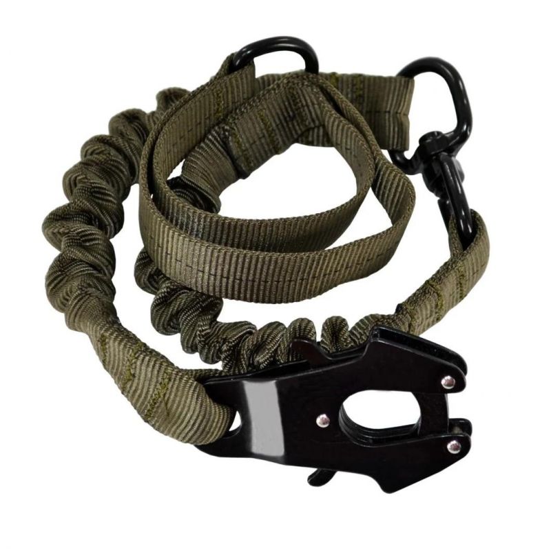 Training Military Tactical Nylon Bungee Dog Leash, with Durable Flog Clip Double Handles