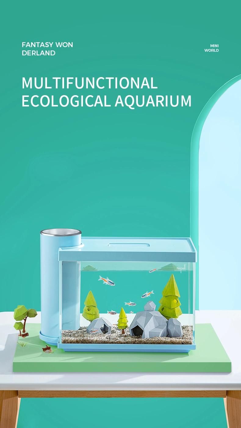 Yee Acrylic Betta Side Filter Glass Aquarium Desktop Small Ecological LED Mini Light Multi Color Fish Tank