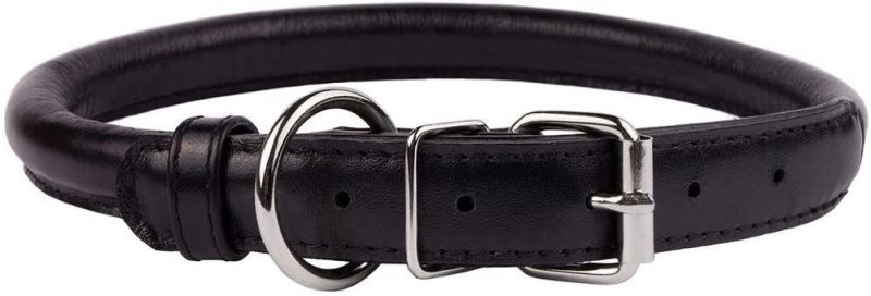 Rolled Leather Dog Collar, Soft Padded Round Puppy Collar