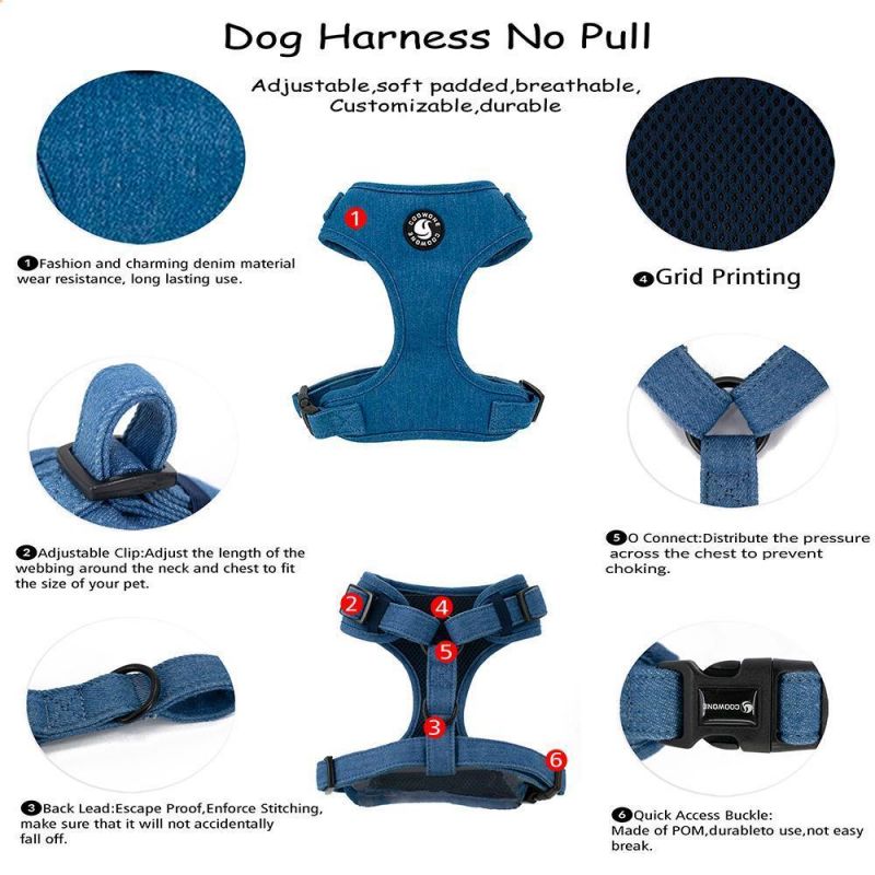 Sublimation Blank Pet Dog Denim Harness Set Custom Pet Dog Collar and Leashes Harness Accesorios Perros
