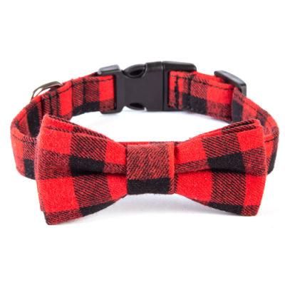 Plaid Printing Adjustable Neck Strap Pets Dog Collars, Puppy Quick Release Buckle Dog Bow Tie Collars//