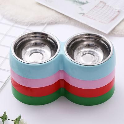 Double Non Slip Bamboo Fiber Stainless Steel Pet Bowl Bamboo