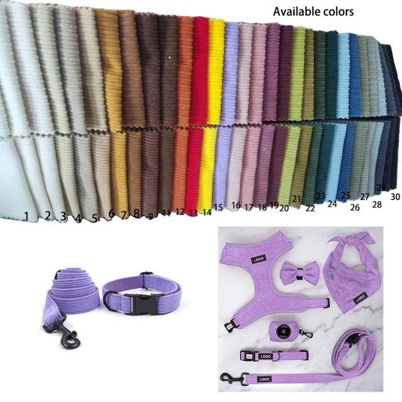 Wholesales Hot Selling Adjustable Pet Collar All Size Quick Release Safety Corduroy Dog Collars with Corduroy Harness Set