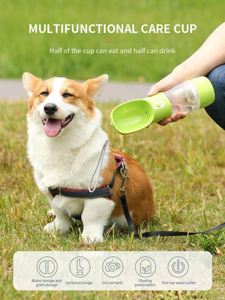 2021 New 550ml Multifunctional Pet Dog Travel Food and Water Dispenser Portable Pet Feeder 2 in 1 Dog Water Bottle