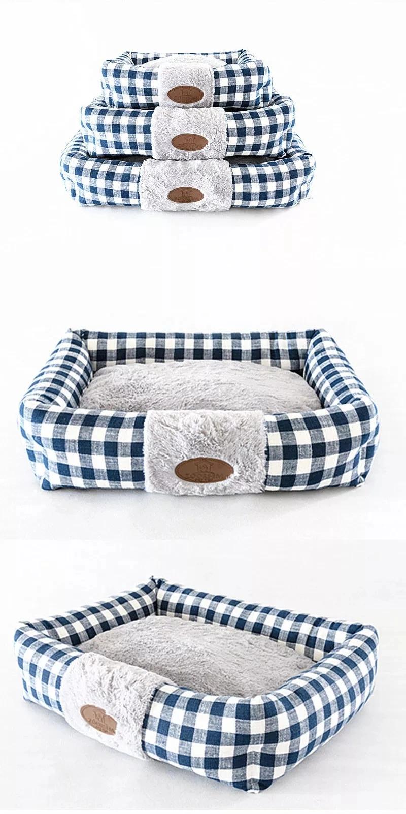 Luxury Pet Dog Bed Rectangle Washable Cat Bed Plaid Dog Nest Cotton Soft Pet Cat Sleeping Sofa Dog Resting Bed