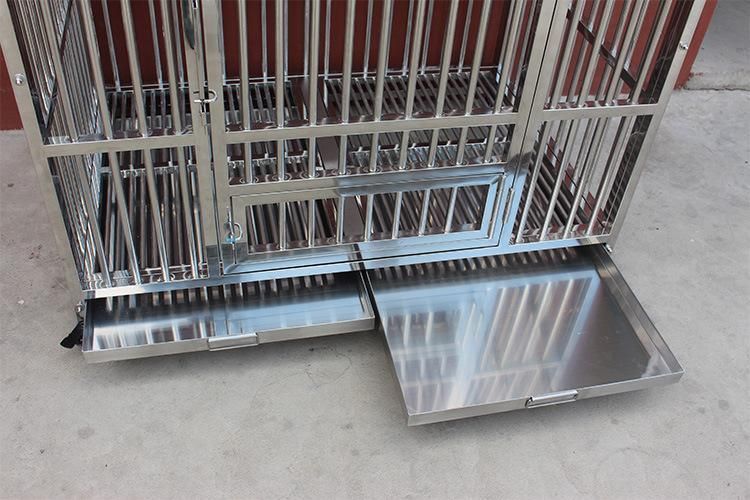 Manufacturer Hot Sale Large Double Doors Waterproof Stainless Steel Dog Metal Cage with Wheels