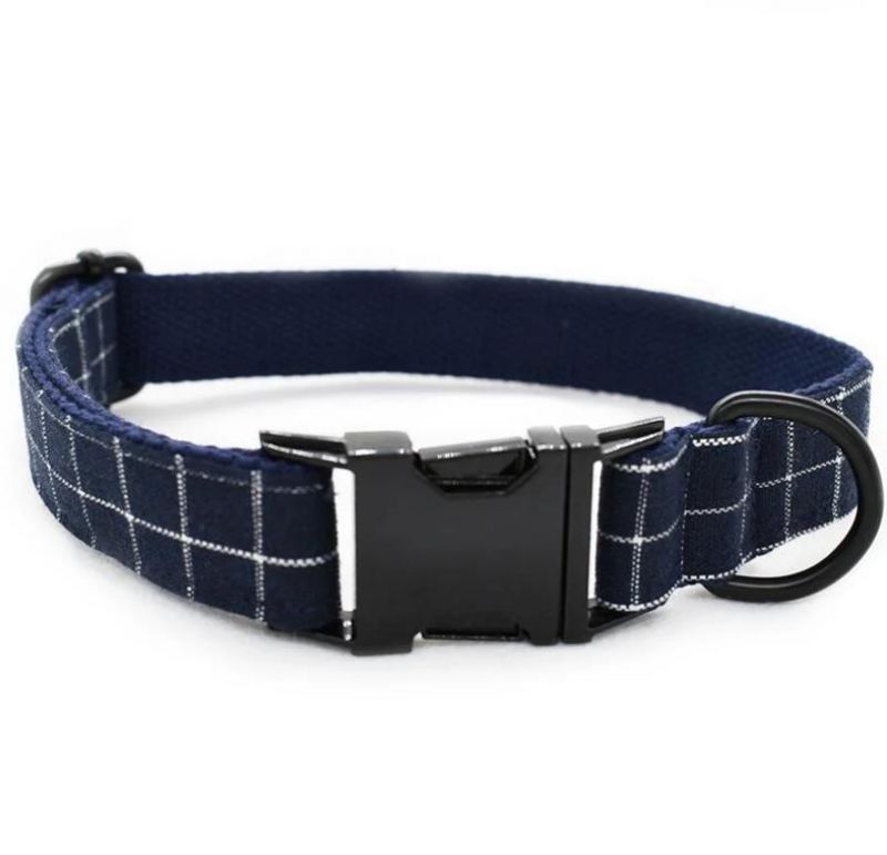 High Quality Dark Blue Plaid Dog Collar