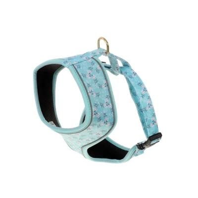 Fabric Print, Blue Background and White Flower Custom Harness