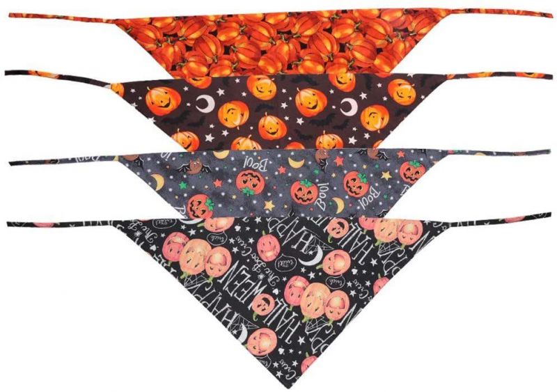 Halloween Dog Bandana Pumpkin Reversible Triangle Bibs Scarf Accessories