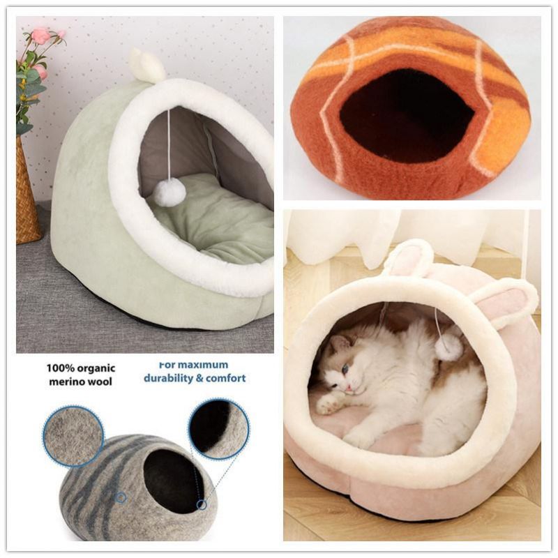 Design Cat Bed Wholesale Flower Round Pet Cave Supply Grey Warm Felt Cat Bed