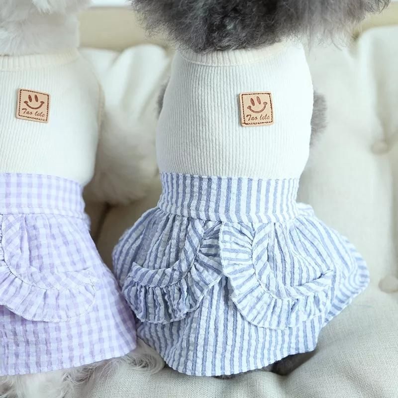 Dog Pets Clothes Cotton Elasticity Plaid Cats Dogs Dress Skirt