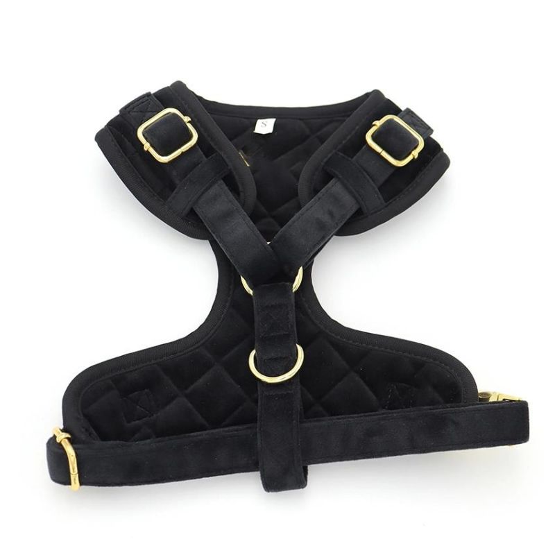 High Quality Luxury Soft Velvet Fabric Embroidery Grid Padded Adjustable Dog Harness Quilted Pet Harness