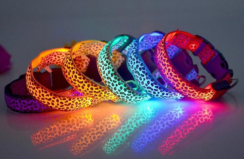 Amazon New Design Leopard Printed 8 Colors Rechargeable LED Shiny Dog Collar//