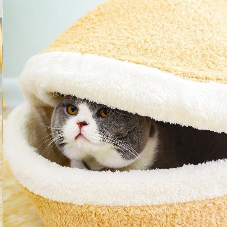 New Design Hamburger Style Winter Warm Breathable Shell Nest House Pet Dog Cat Cave Bed