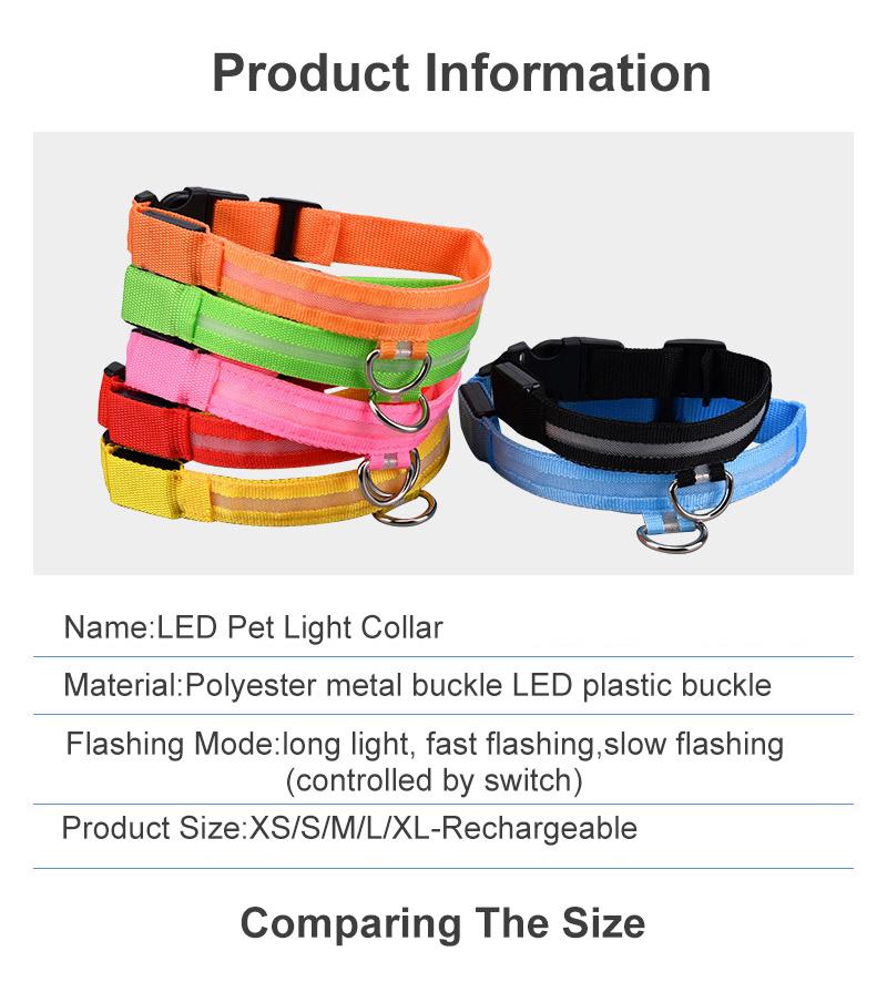 USB Cable Rechargeable Glow Flashing Light Pet Collar Adjustable LED Dog Collar