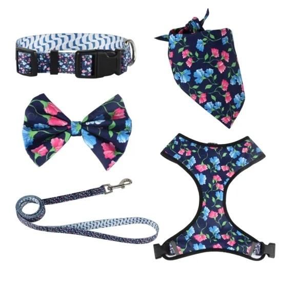 Wholesale Cute Reversible Dog Harness Walking Halter, New Custom Printed Dog Harness Set with Pet Collar Leash