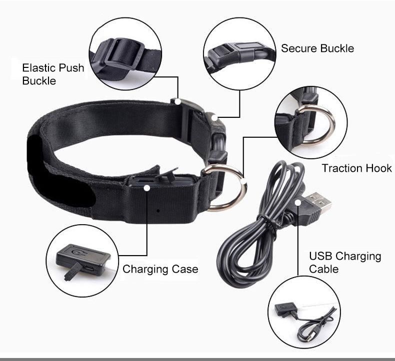 Safety USB Rechargeable Collar Night Illuminated Glowing Luminous Light Pet LED Dog Collar
