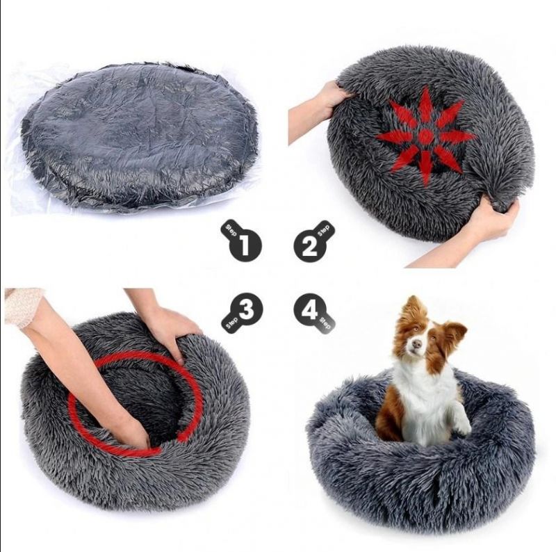 Fur Fluffy Donut Cheap Large Comfy Calming Dog Bed Luxury Washable Plush Pet Bed