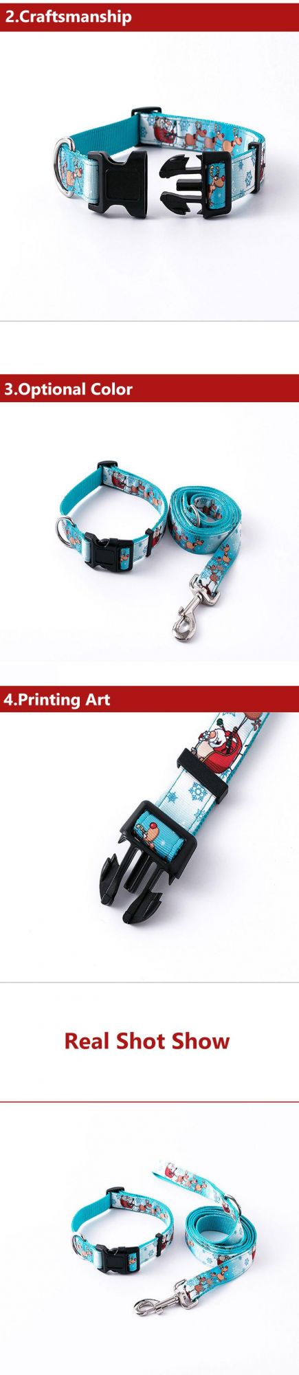 Soft Adjustable Heat Transfer Santa Claus Christmas Style Custom Dog Collars and Leashes//