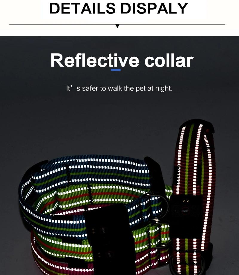 100% Waterproof Reflective Dog Collar Nylon Glowing Collar for Dogs