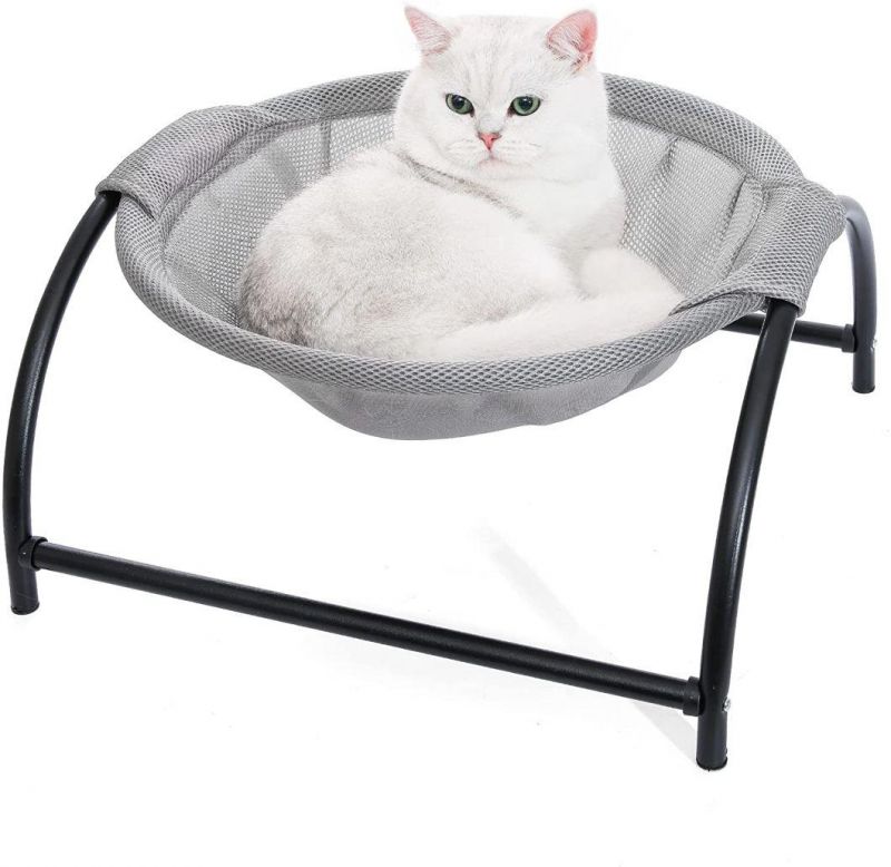 Elevated Cat Bed Pet Free-Standing Hammock Cat Breathable Hanging Nest with Detachable Cover and Heavy Duty Iron Frames