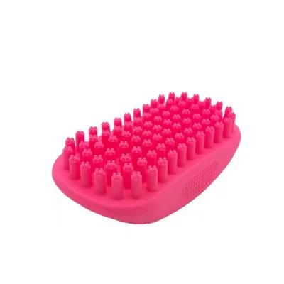 Hot Saling Small Animal Products Soft Rubber Pet Grooming&Cleaning Tools Bath Massage Brush Pink