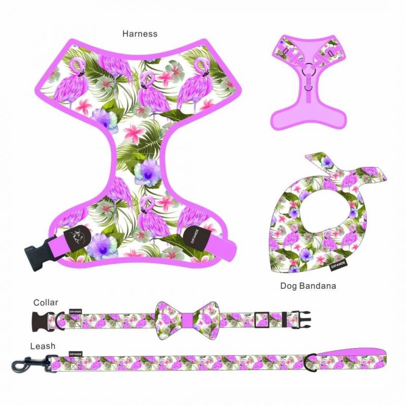 Pet Supplies Hundeleine Und Geschirr Set, Strap Dog Adjustable Harness Leash and Collar Suit Plaid Fabric 6 in 1 OPP Bag BSCI