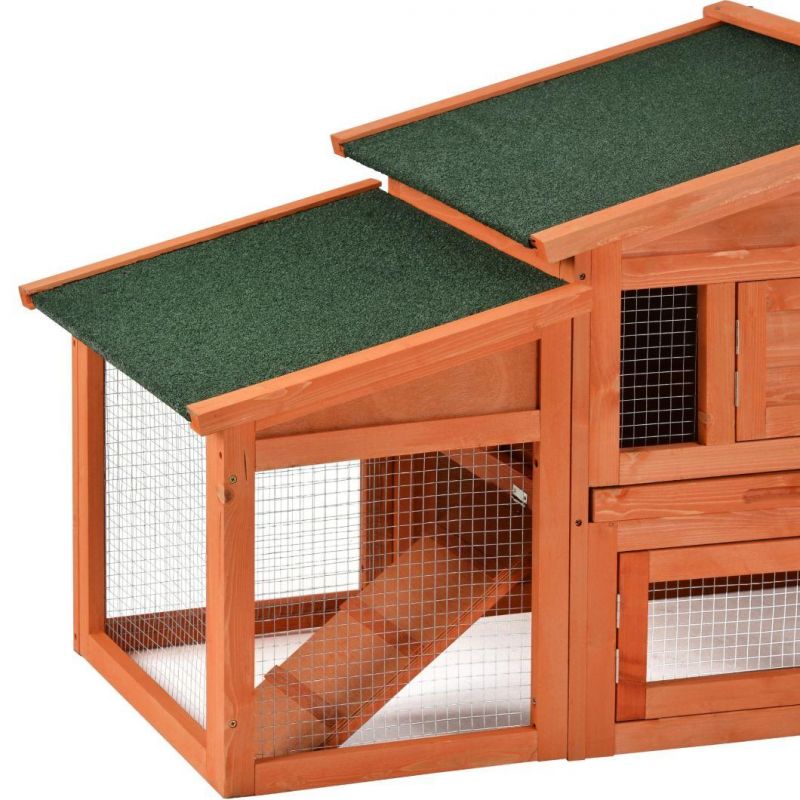 70 Inch Wood Cat Hutch Outdoor Pet House for Small Animals with 2 Run Play Area