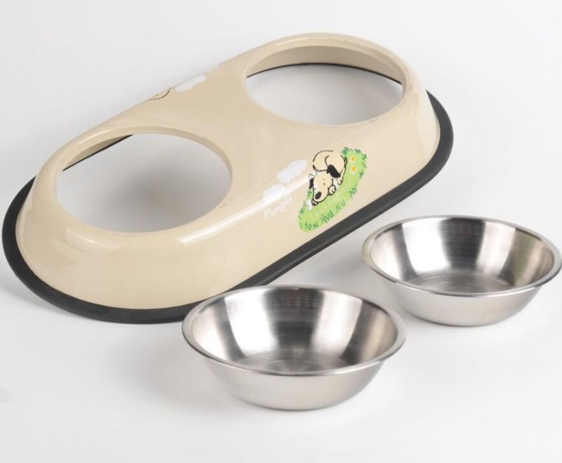 304stainless Steel Printing Bones Double Pet Feeder Water Bowls